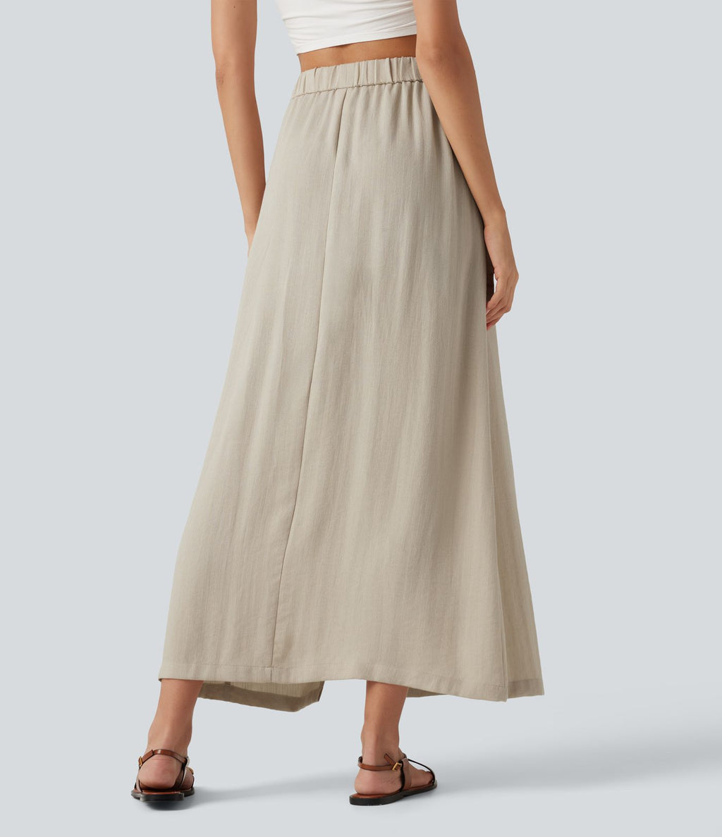 Jupe maxi effet lin taille haute avec fente à l’ourlet et poches