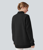 Sweat décontracté polaire col montant à manches raglan et ourlet croisé