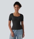 T-shirt casual col rond échancré à manches courtes avec brassière intégrée — Bonnets B-E