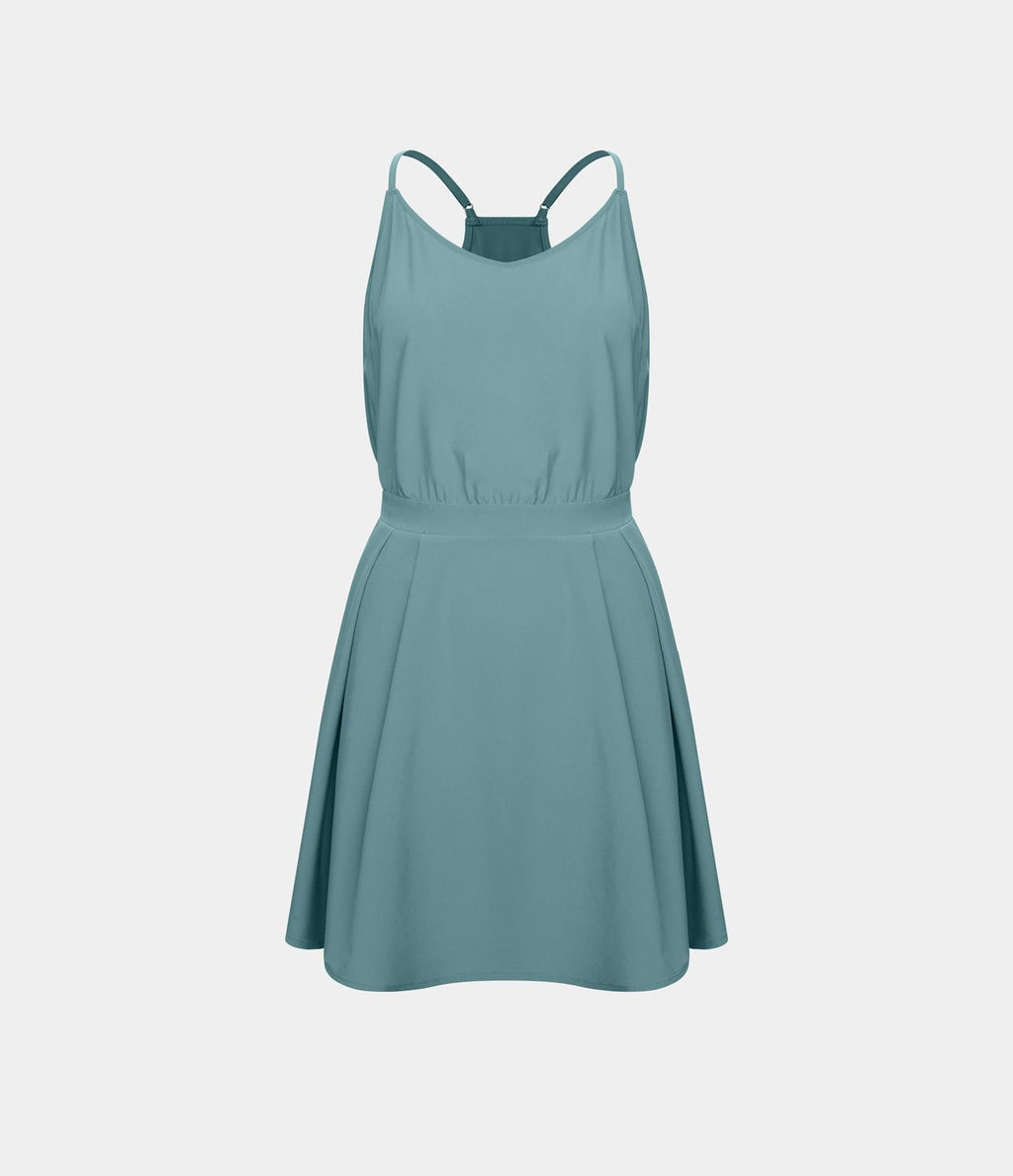 Breezeful™ Robe Casual Plissée à Bretelles Réglables Mini Dos Nu Découpée Poche Latérale Séchage Rapide