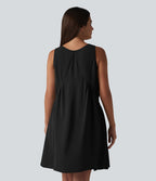 Robe mini sans manches col V avec soutien-gorge intégré, effet lin