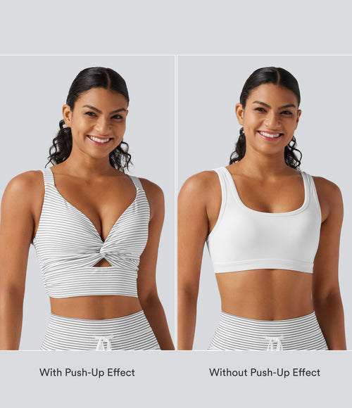 Brassière de sport push-up rayée à maintien léger, avec coussinets fixes, idéale pour le yoga.