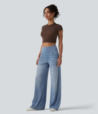 Halara Flex™ Jean large casual baggy taille mi-haute en lyocell drapé effet délavé, avec poches