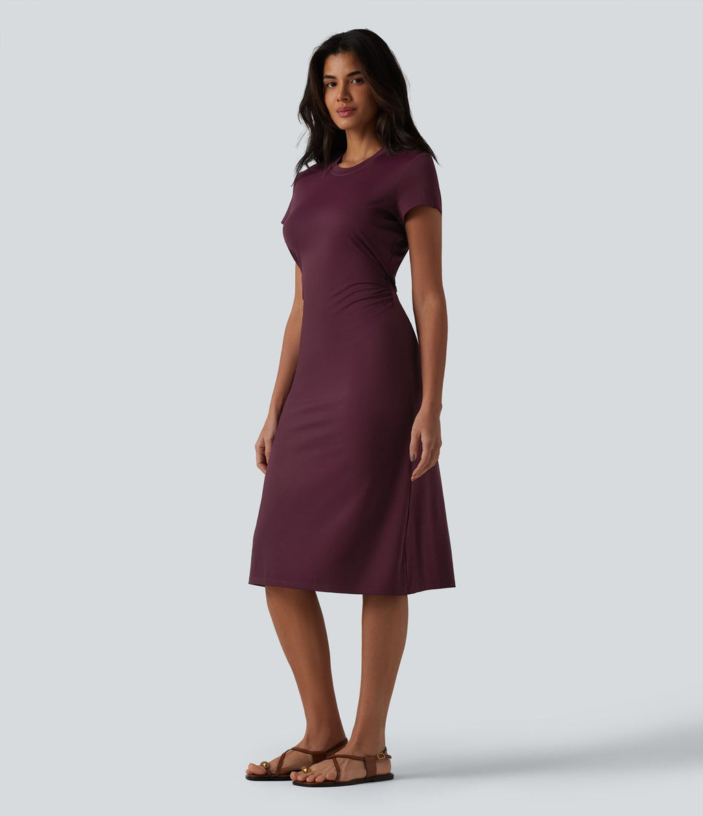 Robe casual mi-longue col rond à manches courtes avec découpe