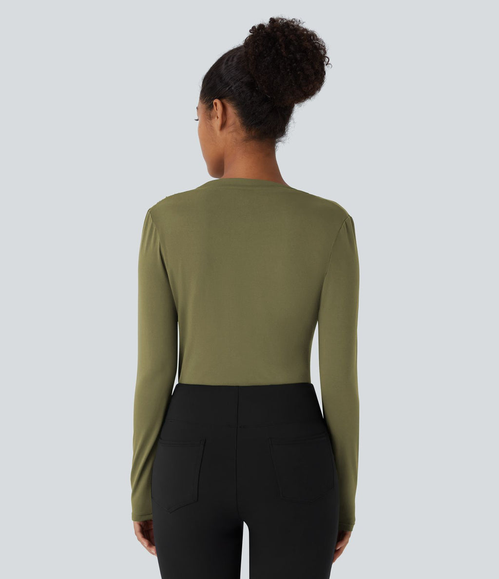 Cowl Neck Ruched Long Sleeve Slim Work Top