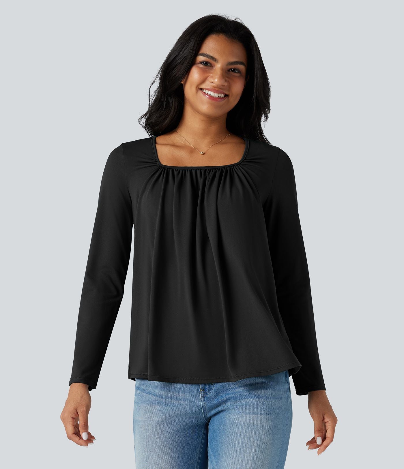 T-shirt col carré manches longues