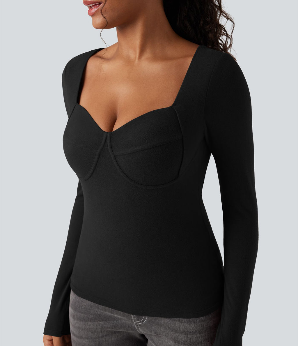 Top casual chaud push-up à col cœur et manches longues - Bonnet D/DD