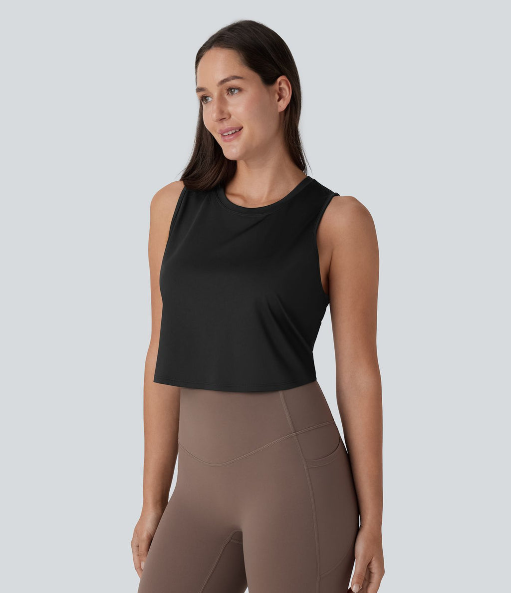 Débardeur Court de Yoga Uni à Ourlet Croisé avec Découpes