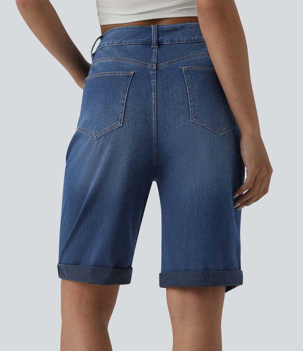 Short 7/8 tailleur Halara Flex™ denim casual ourlet roulotté taille haute avec poches