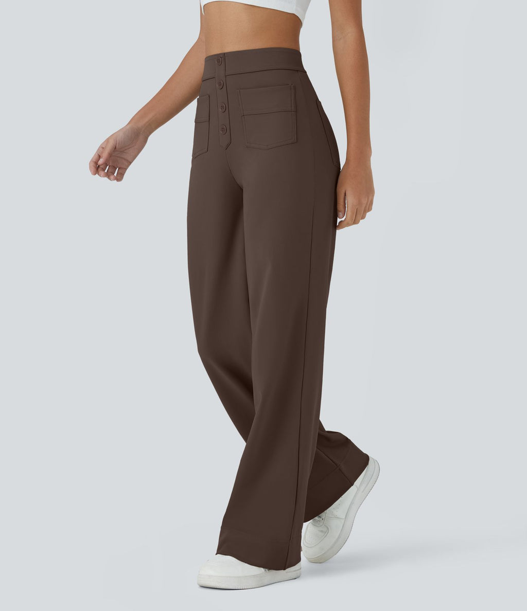 Pantalon taille haute coupe droite DayStretch avec poches