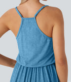 Robe longue fluide type nuisette à bretelles ajustables avec poches