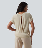 Pull casual col rond manches chauve-souris croisé dos nu