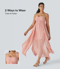 Robe de Vacances Maxi Fluide à Dos Nu en Tube avec Dos Lacé et Volants Drapés
