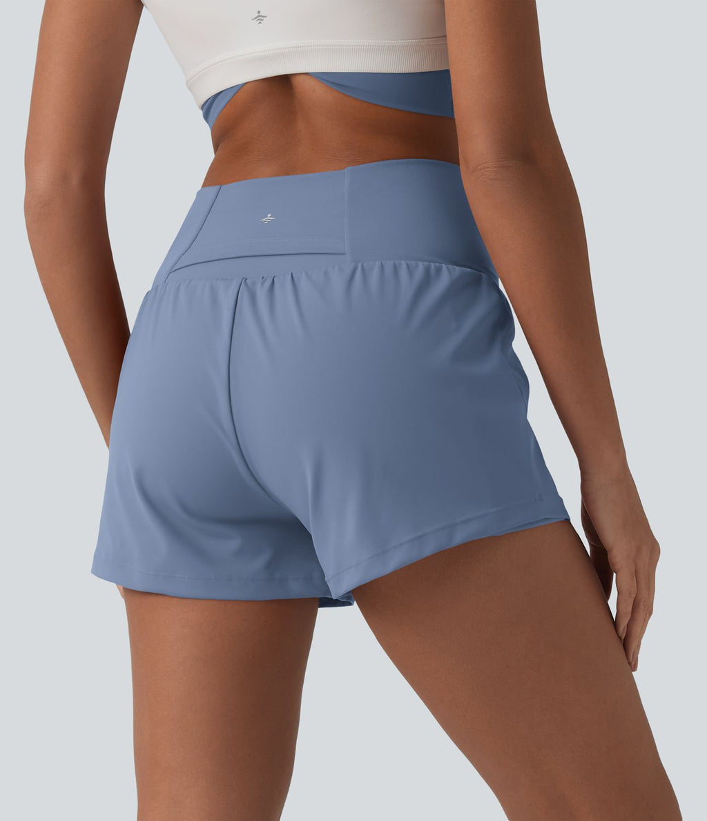Short de yoga 2-en-1 SoftlyZero™ Airy croisé taille haute 7,5 cm effet frais InstantCool avec poches