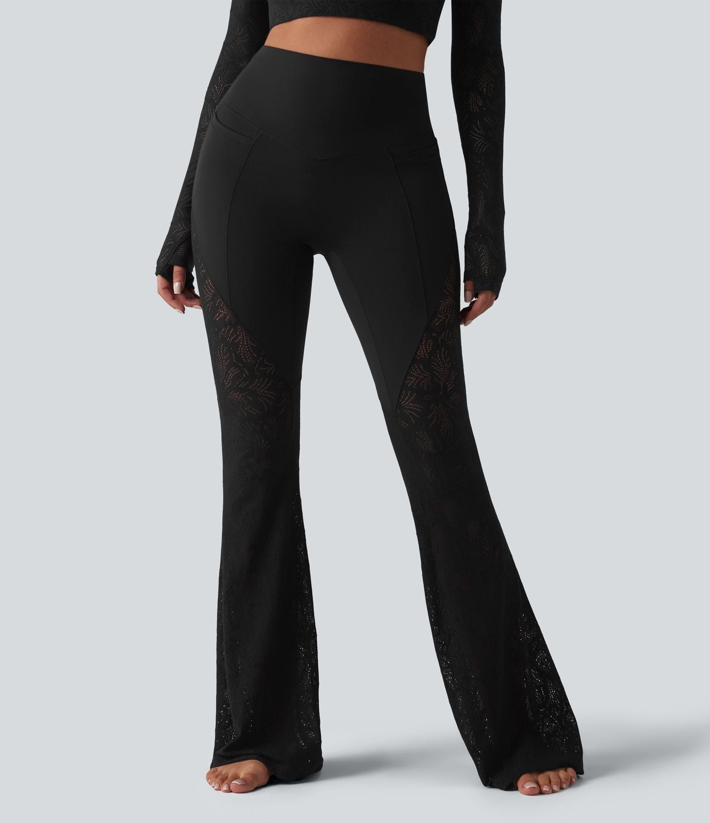 Legging de yoga évasé Halara UltraSculpt™ taille haute gainant avec dentelle contrastante à poches