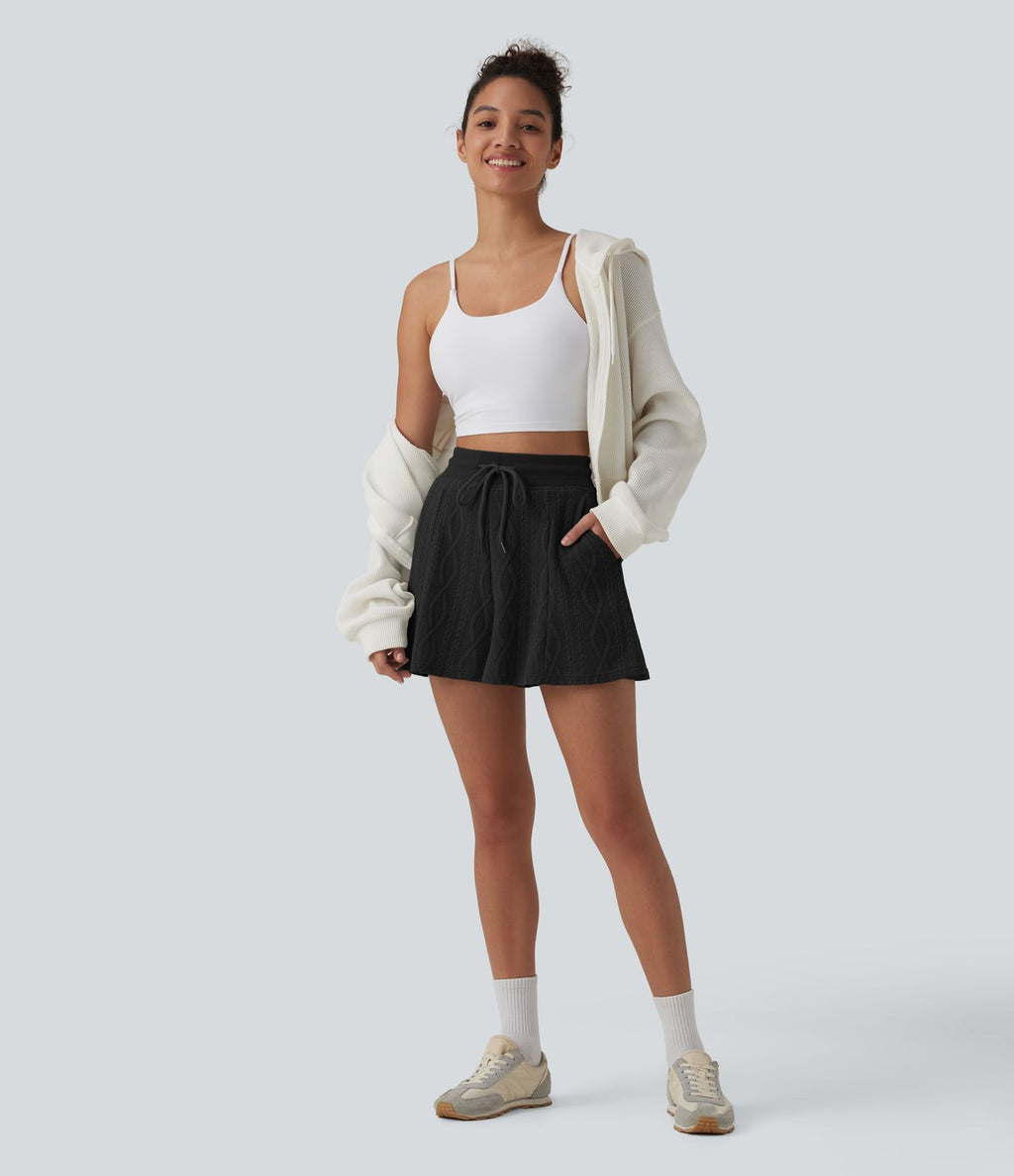 Short tailleur casual tricot pull taille haute 7,5 cm avec cordon de serrage et poches