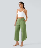 Breezeful™ Pantalon Fluide Vacances Séchage Rapide Taille Haute Croisée Poches Latérales Plissées Fente