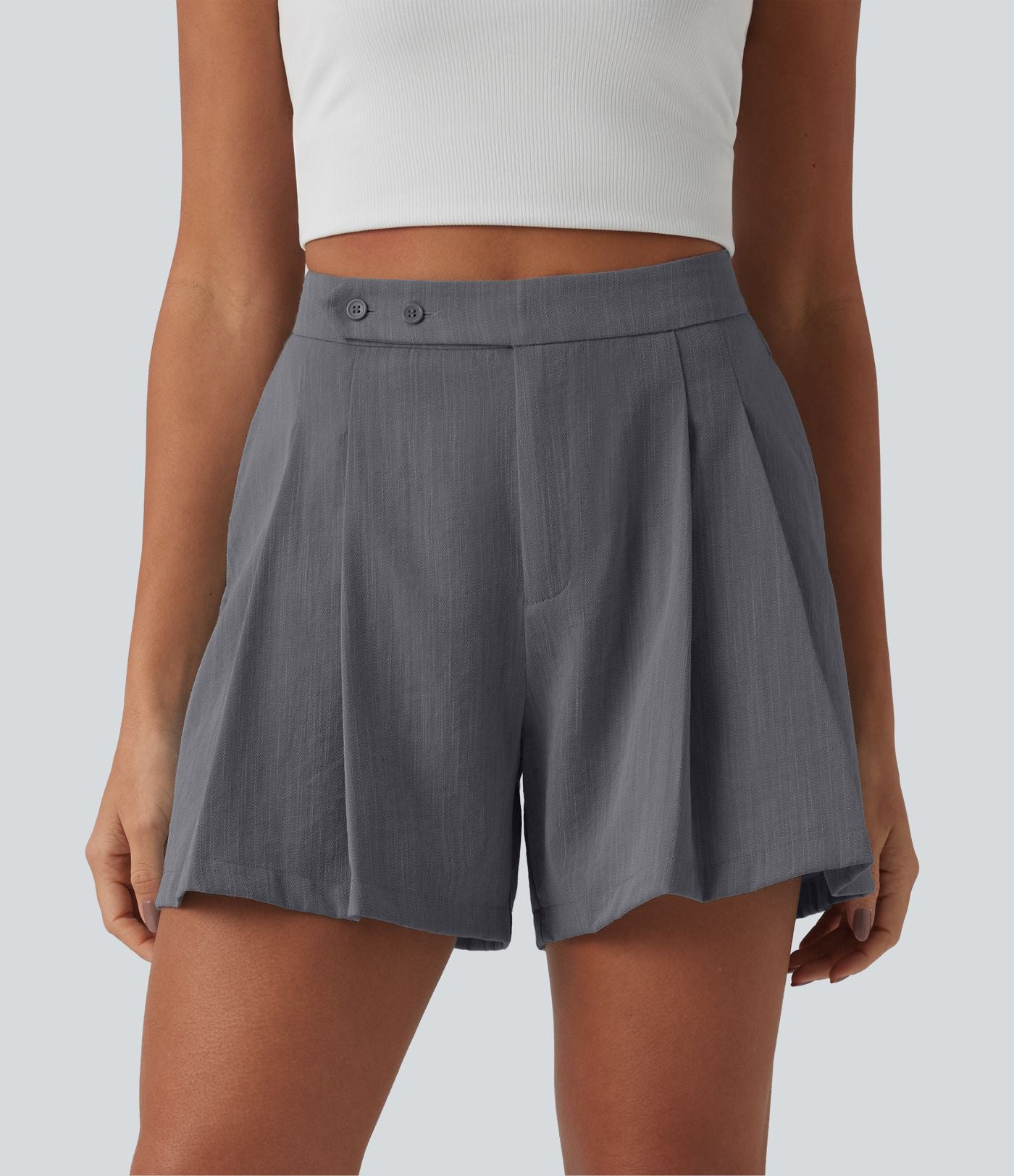 Short tailleur casual aspect lin à plis taille haute 12,5 cm avec poches