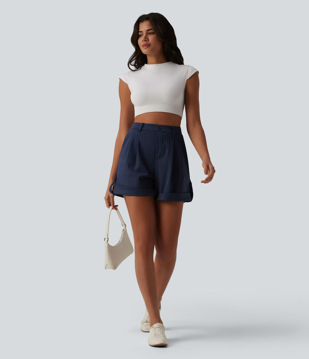 Short casual à rayures 12,5 cm taille haute avec poches