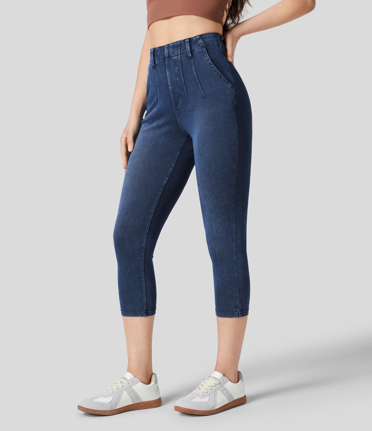 Halara Flex™ Legging Capri Casual Taille Midi Avec Poche Latérale En Tricot Extensible
