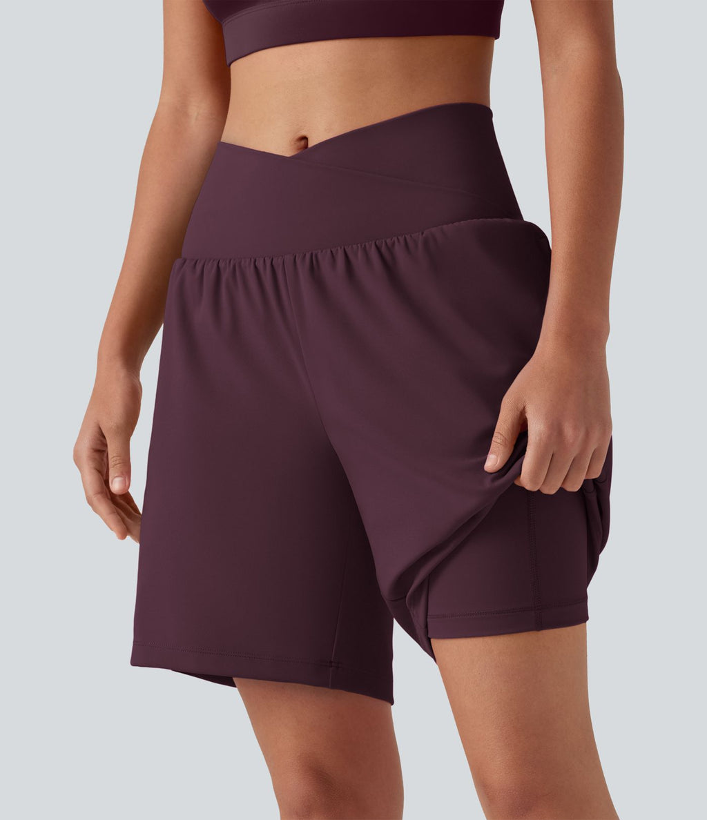 Short de yoga SoftlyZero™ Airy 2-en-1, taille haute, croisé, à effet frais InstantCool, 17,5 cm, avec poches