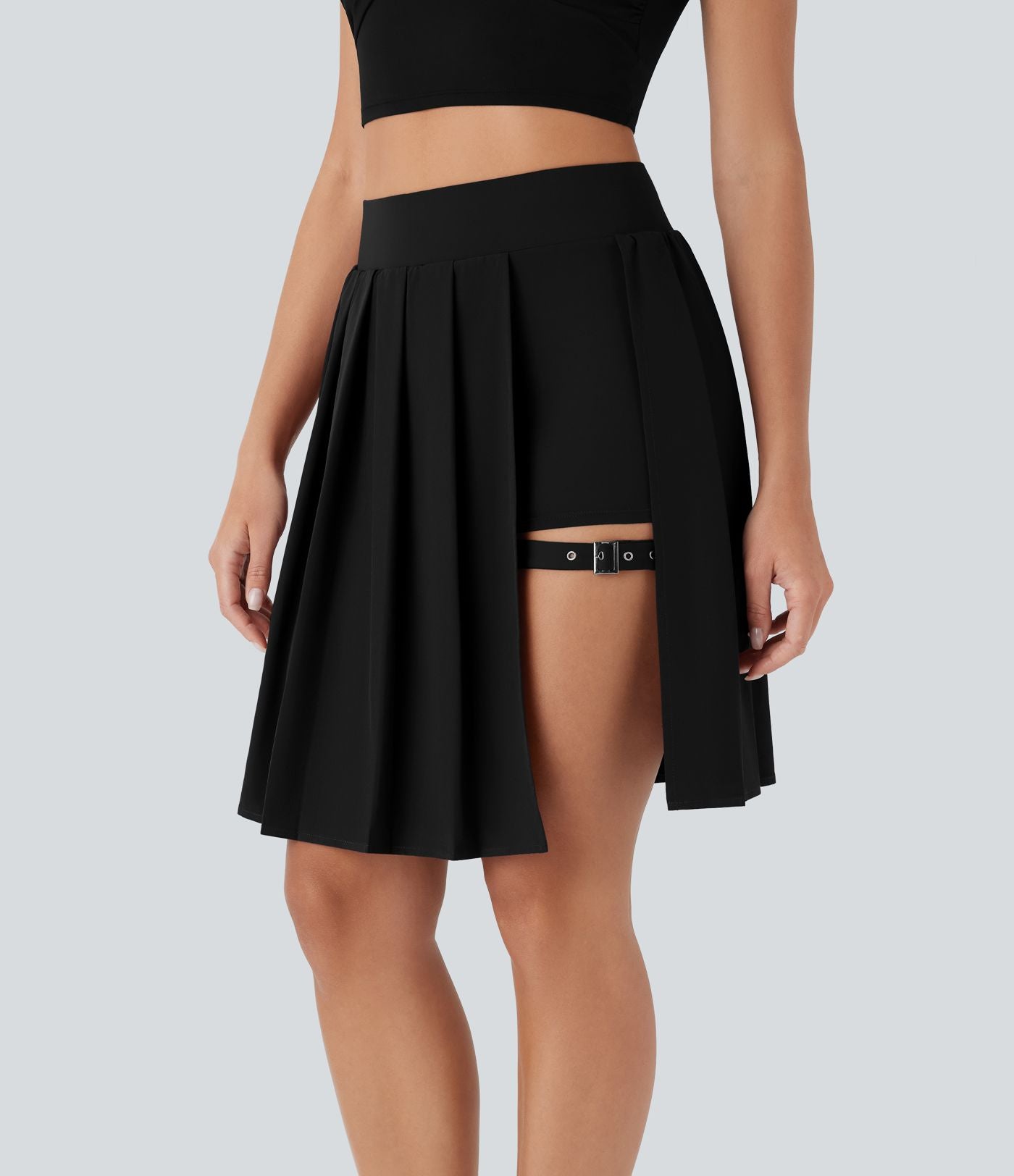 Jupe-short décontractée Breezeful™ taille haute plissée 2-en-1 avec boucle ajustable à séchage rapide et poche latérale - Longueur rallongée