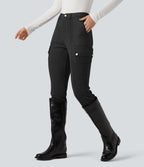 Pantalon cargo équestre en suède, taille haute, avec poches
