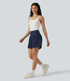 Short baggy 2-en-1 casual en tissu froissé taille haute avec poches
