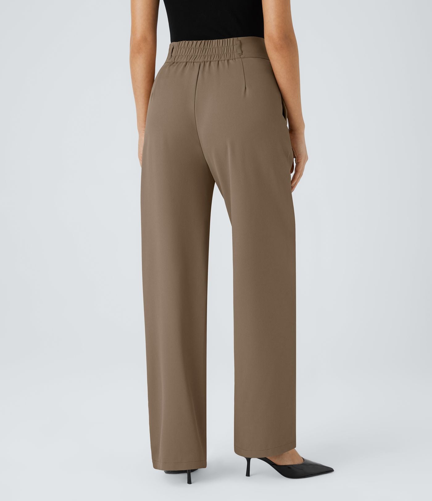 Pantalon de travail Halara Flex™ droit froncé avec poche zippée, taille haute