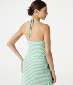 Robe maxi de plage à rayures col halter avec brassière intégrée, lien noué au dos et poches
