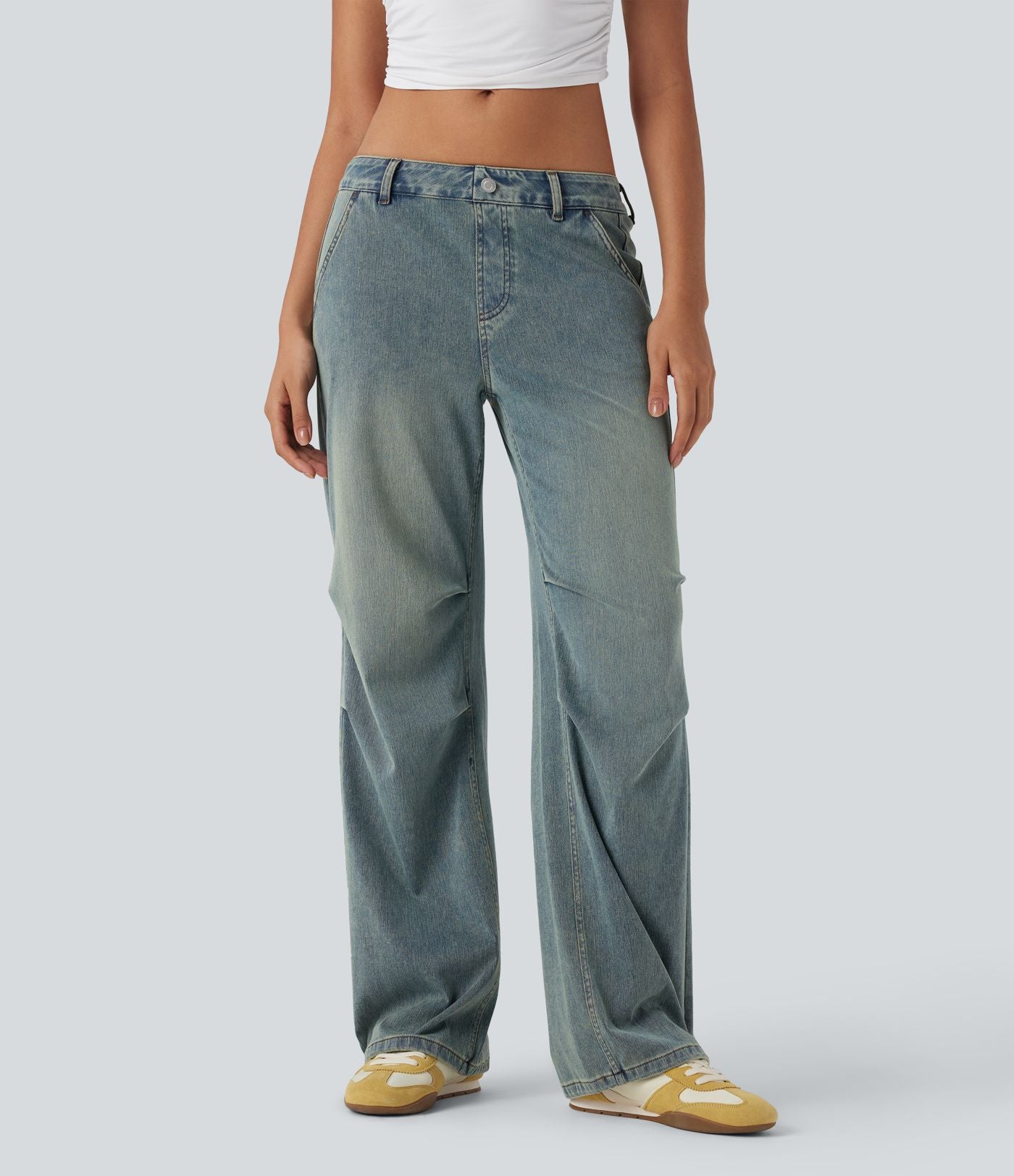 Jean parachute casual Halara Flex™ tricot extensible taille basse cordon ajustable avec multiples poches