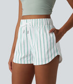 Short de tennis rayé 7,5 cm taille haute ourlet arrondi et cordon de serrage avec poches