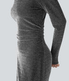 Robe midi fendue à manches longues, dos noué avec découpes, effet sparkle