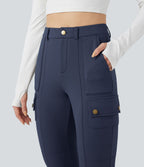 Pantalon cargo de randonnée ajusté polaire taille haute avec poches
