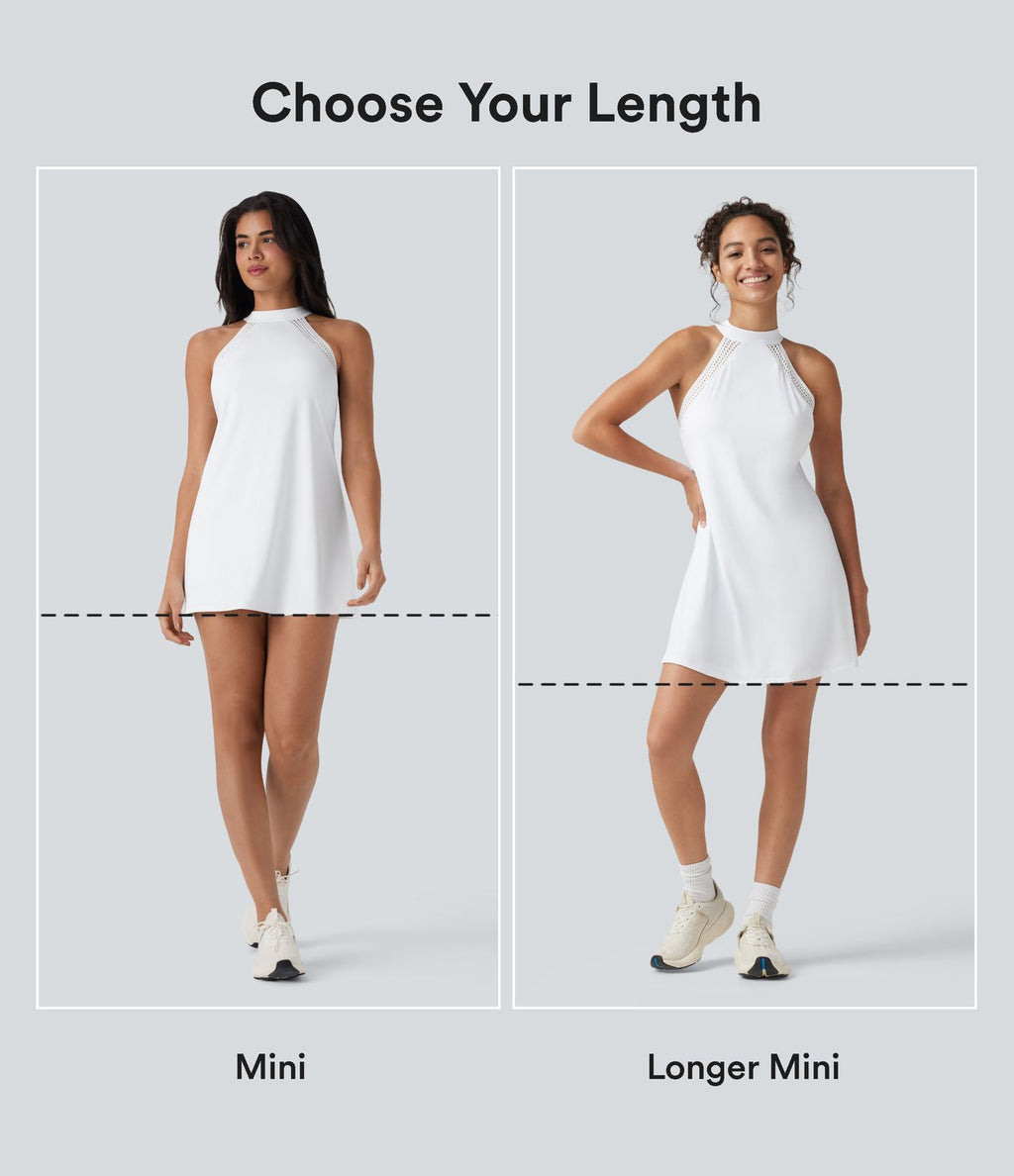 Robe-short mini SoftlyZero™ Airy effet frais InstantCool pour le yoga longueur allongée avec dos noué, coussinets amovibles, poche et protection solaire UPF50+