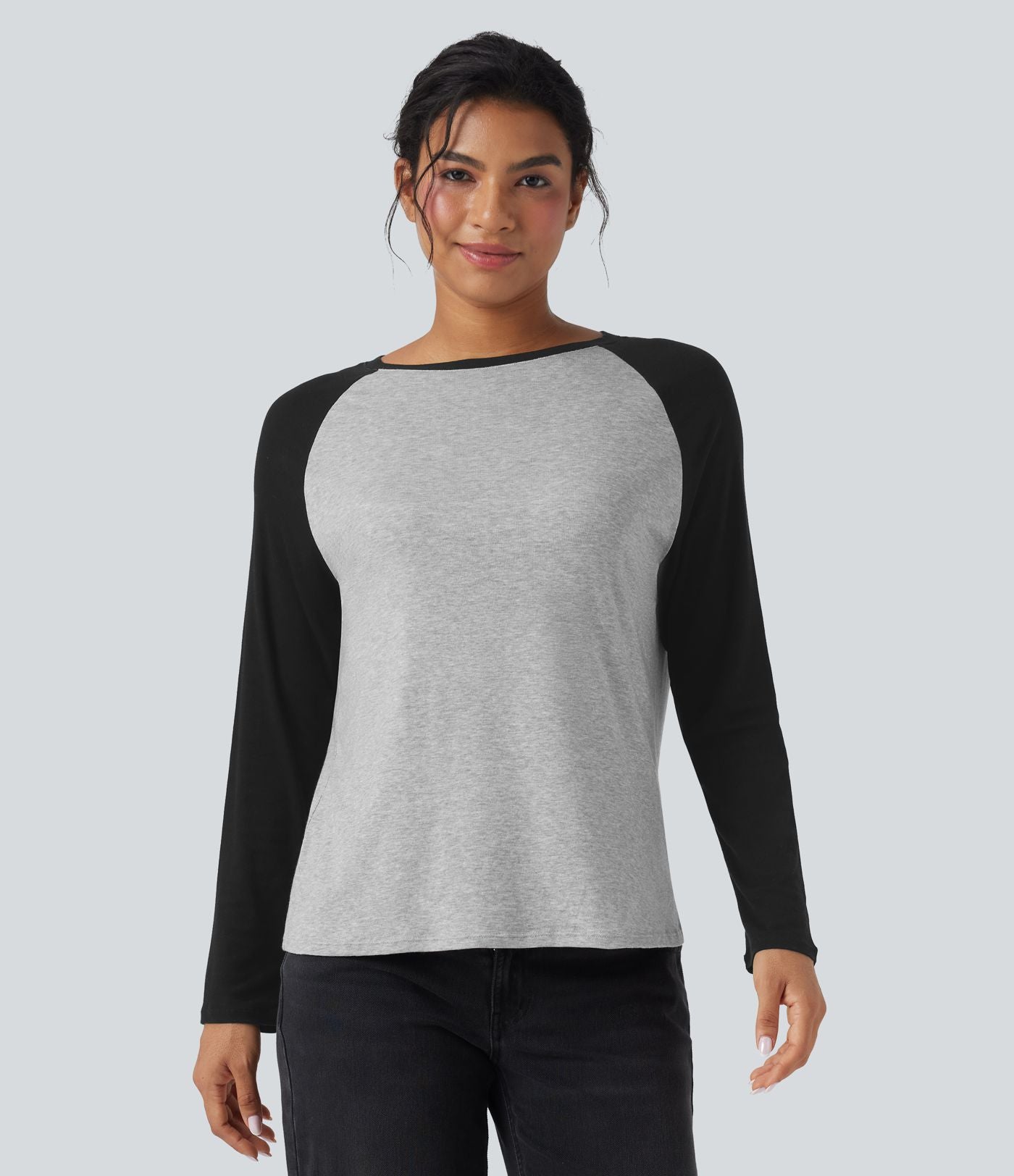 Top col rond manches raglan longues color block