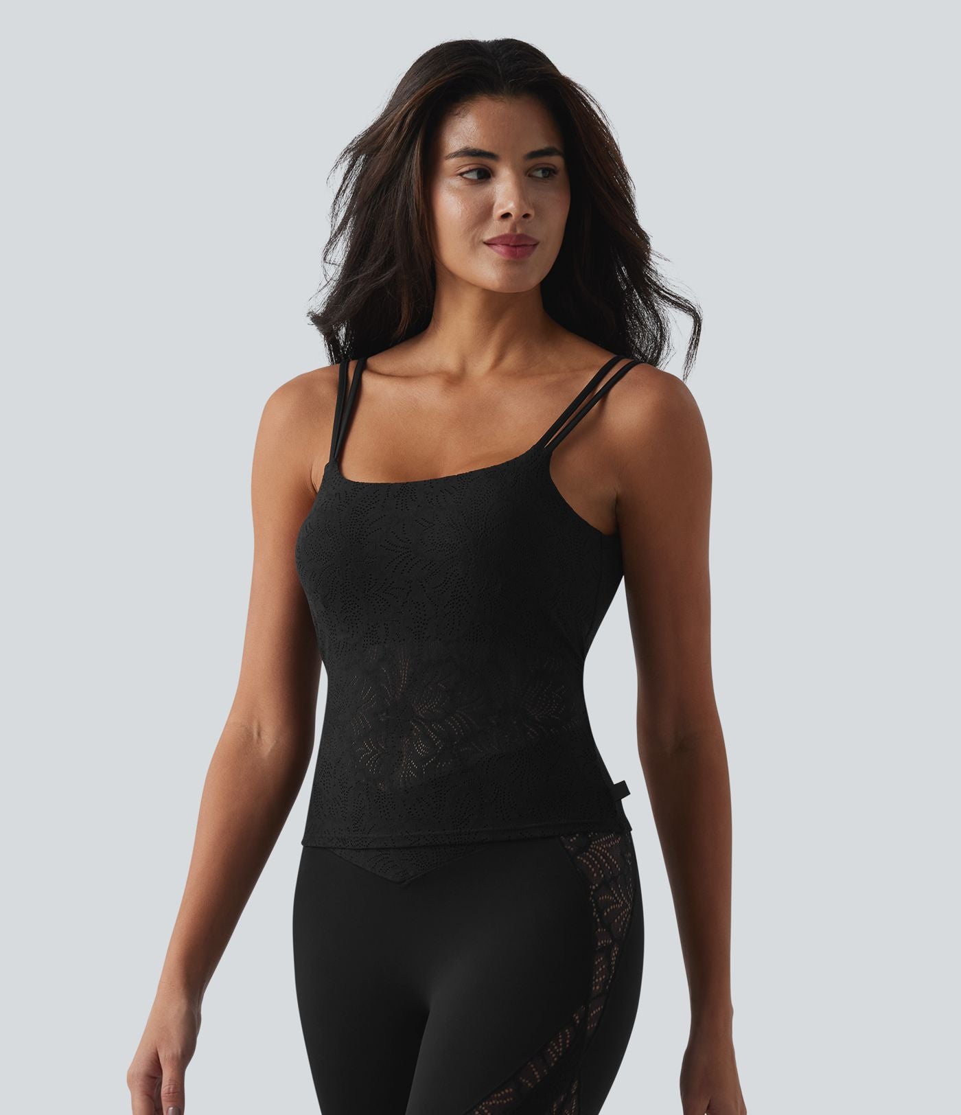 Débardeur yoga SoftlyZero™ col U dos nu torsadé dentelle avec brassière intégrée - longueur extended