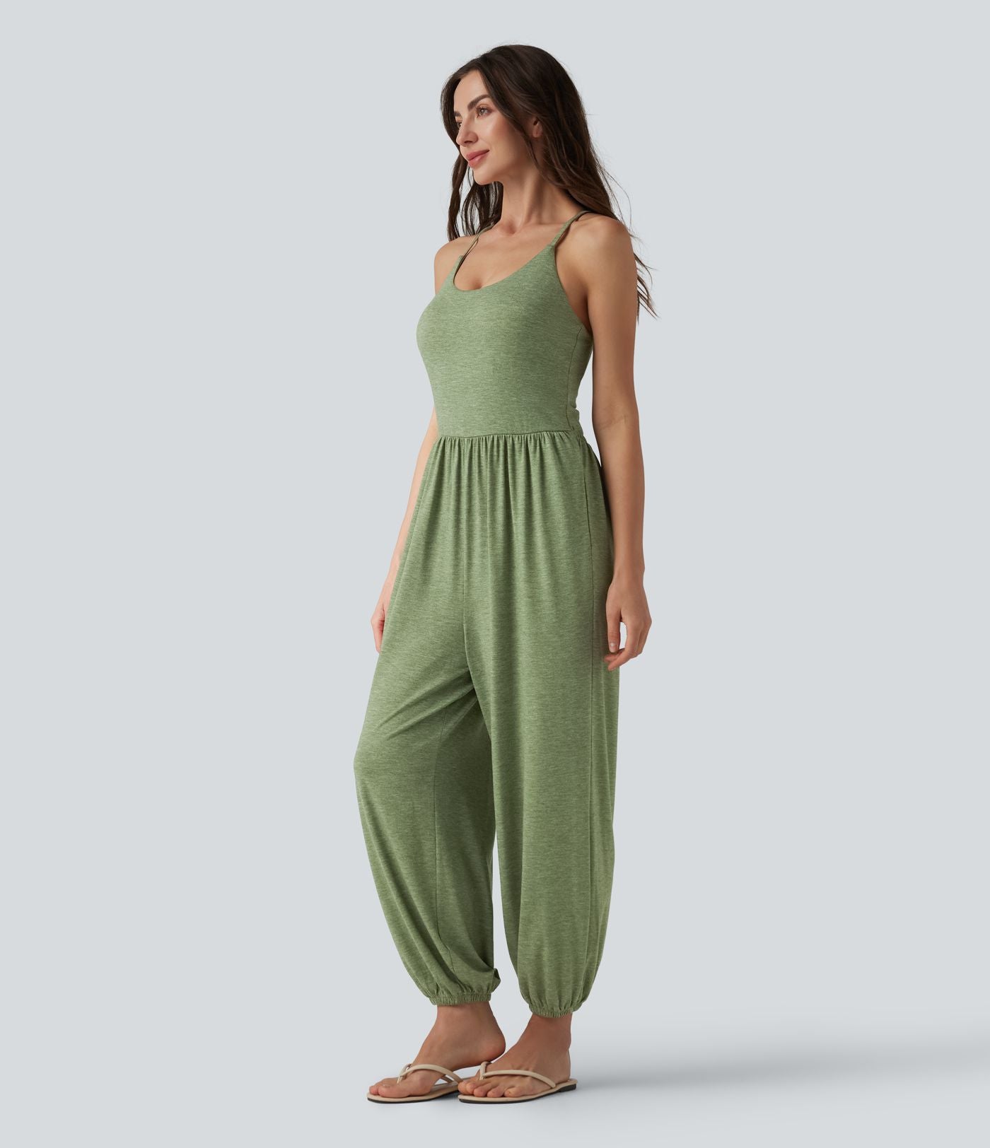 Combinaison décontractée chinée sans manches à dos croisé et soutien-gorge intégré, avec poches - Easy Peasy