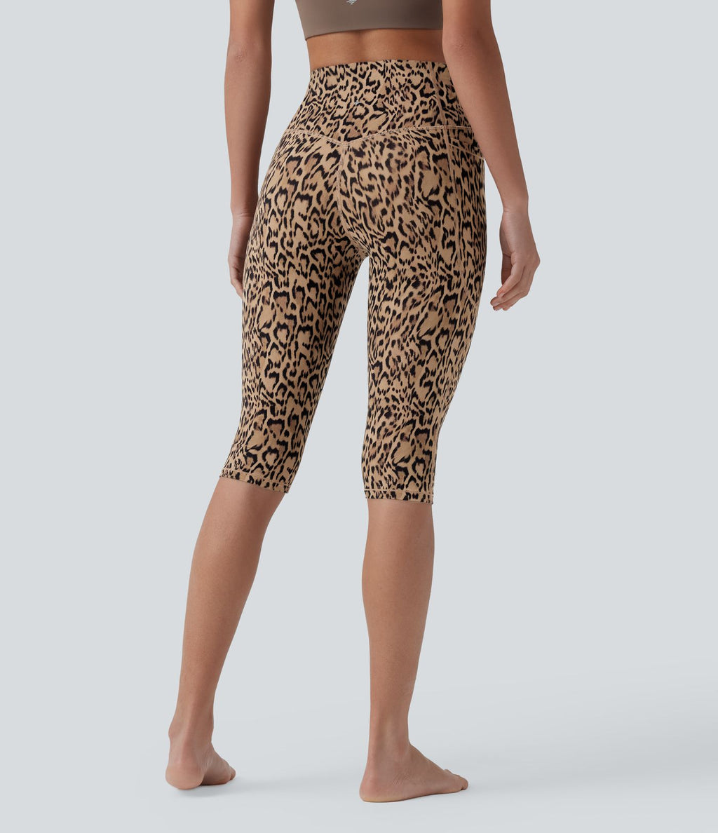 Legging 3/4 de yoga taille haute gainant imprimé léopard Halara UltraSculpt™ avec poches
