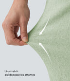 Pantalon ajusté décontracté taille mi-haute avec cordon de serrage, aspect lin extensible et poches