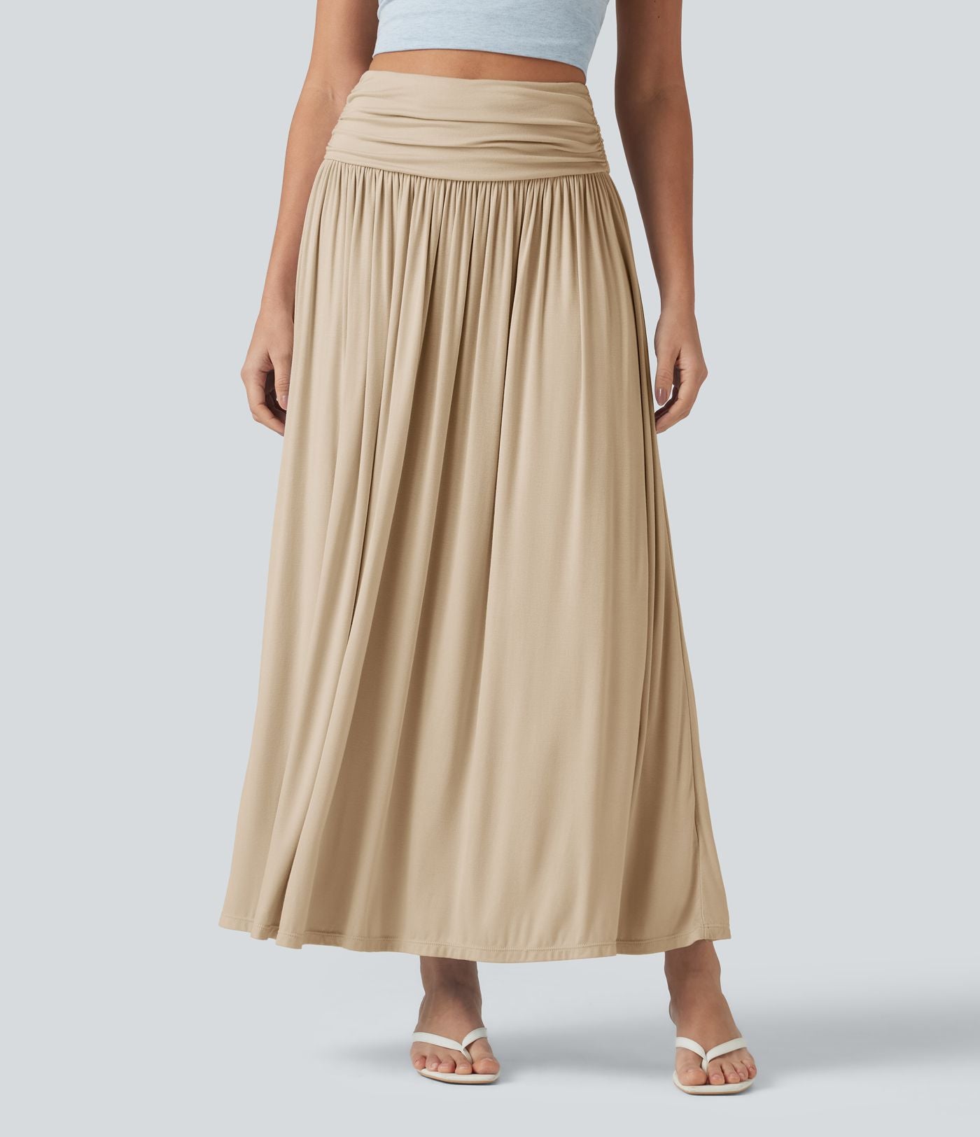 Jupe longue fluide froncée taille haute