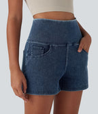Short 7,5 cm décontracté gainant taille haute effet denim avec poches Halara Flex™