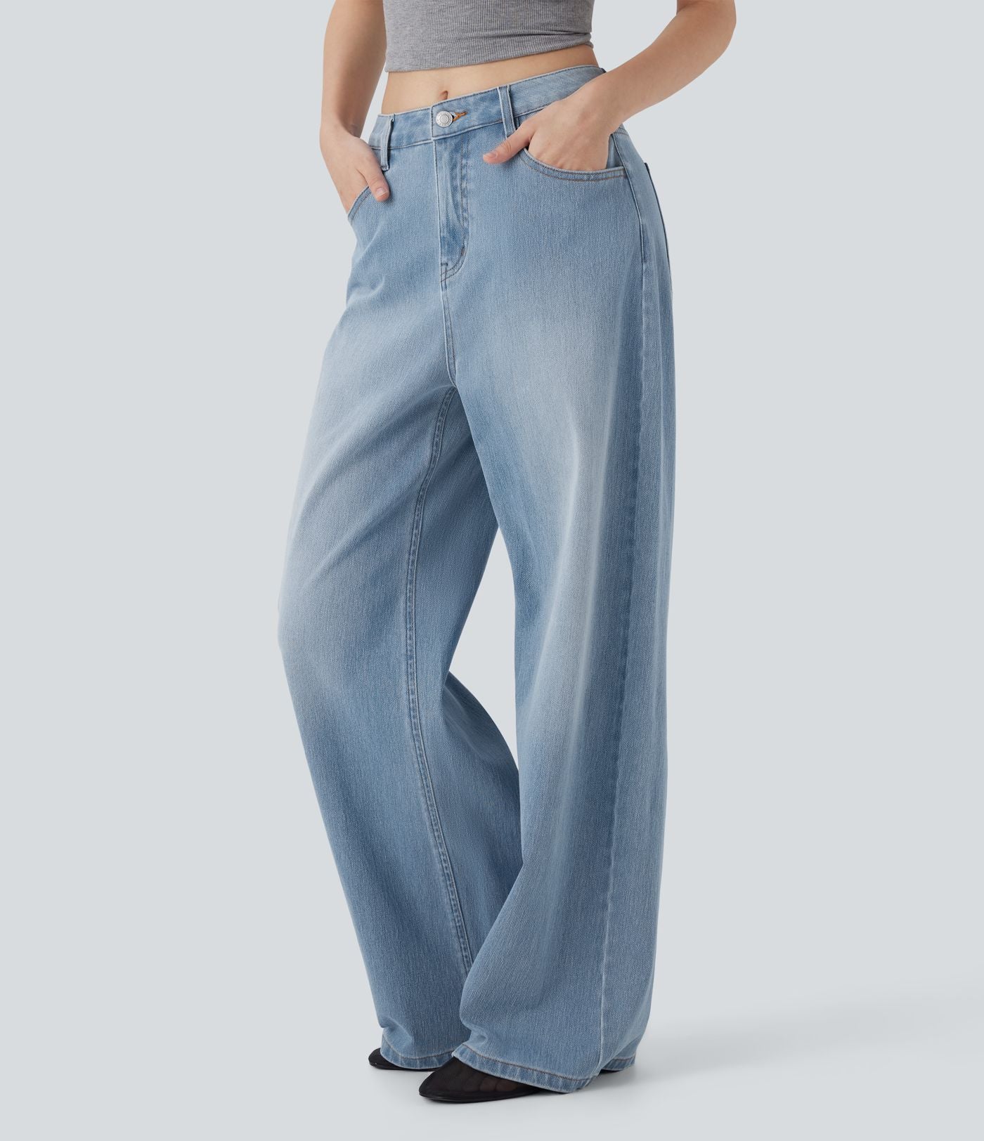 Jean palazzo ample taille mi-haute Halara Flex™ effet délavé avec poches