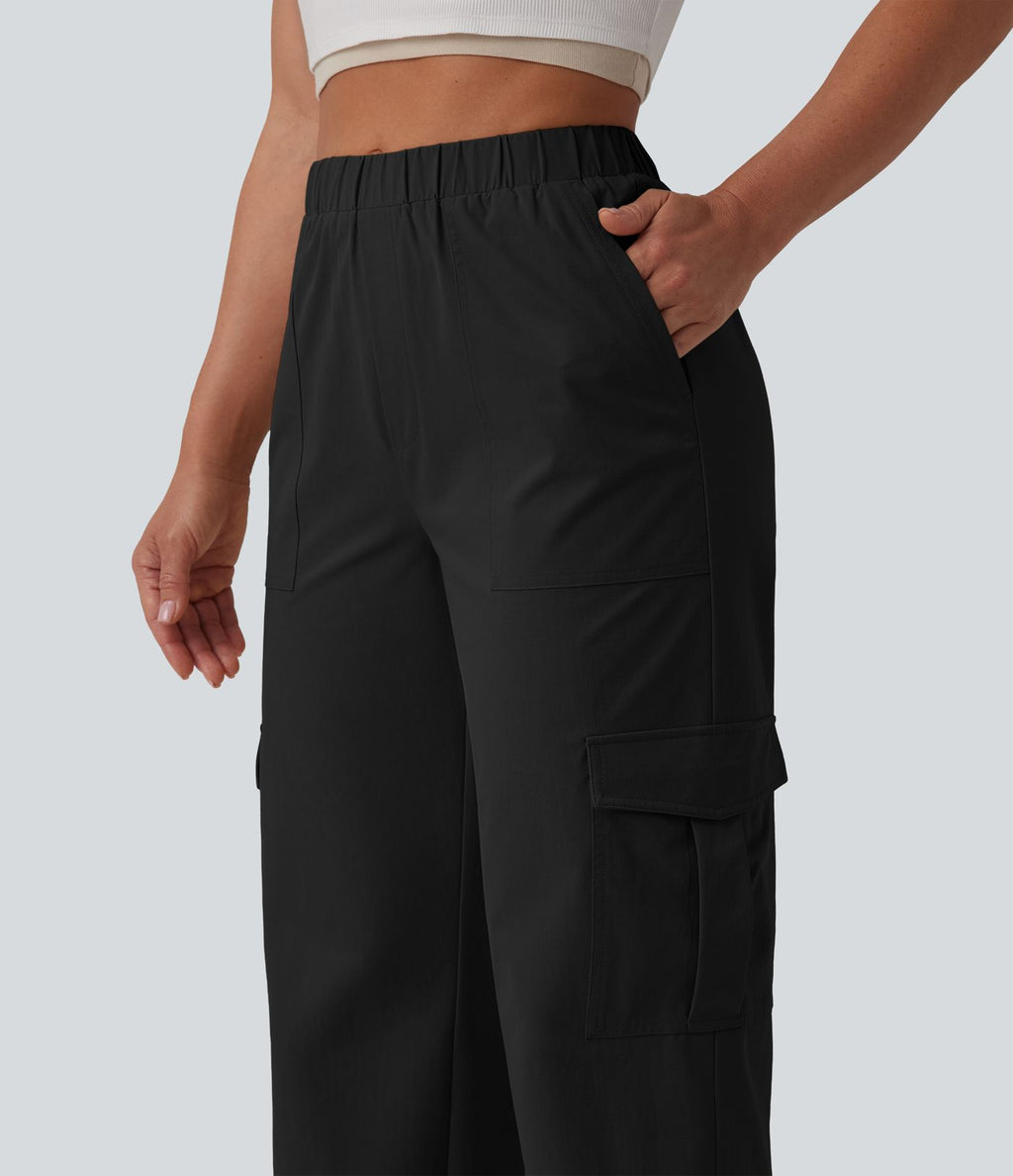 Pantalon décontracté coupe droite taille mi-haute avec poches