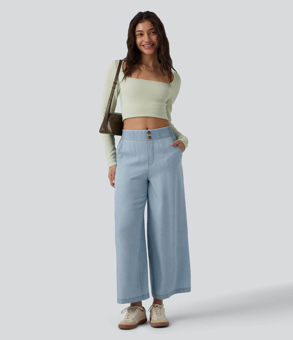 Jean 7/8 ample drapé en lyocell taille mi-haute avec poches