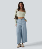 Jean 7/8 ample drapé en lyocell taille mi-haute avec poches