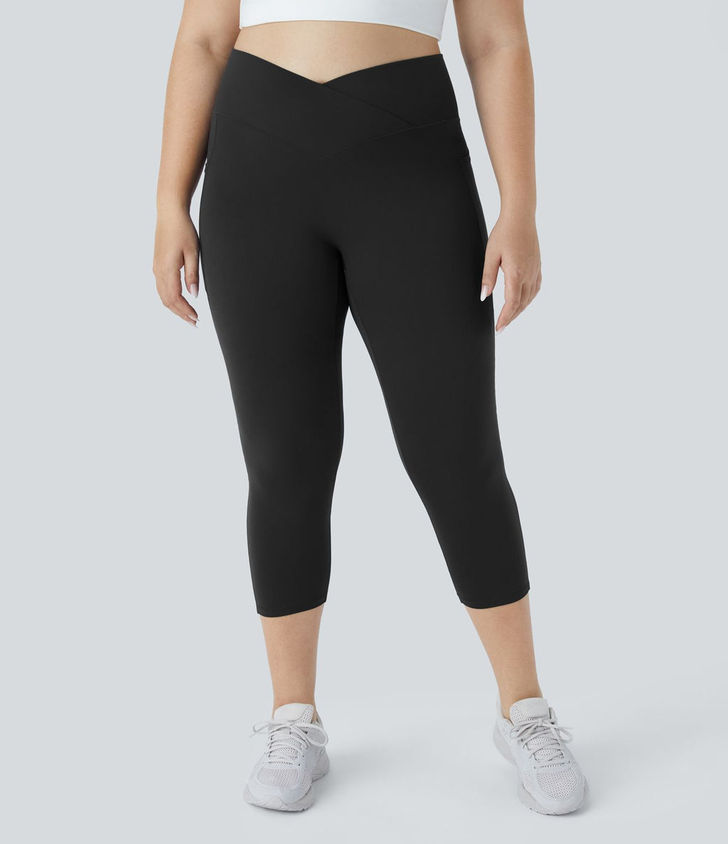 Softlyzero™ Legging Capri de Yoga Grande Taille Taille Haute avec Poche et Découpe Croisée
