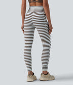 Legging yoga 7/8 taille haute à rayures et cordon de serrage avec poches
