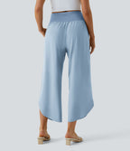 Breezeful™ Pantalon Fluide Vacances Séchage Rapide Taille Haute Croisée Poches Latérales Plissées Fente