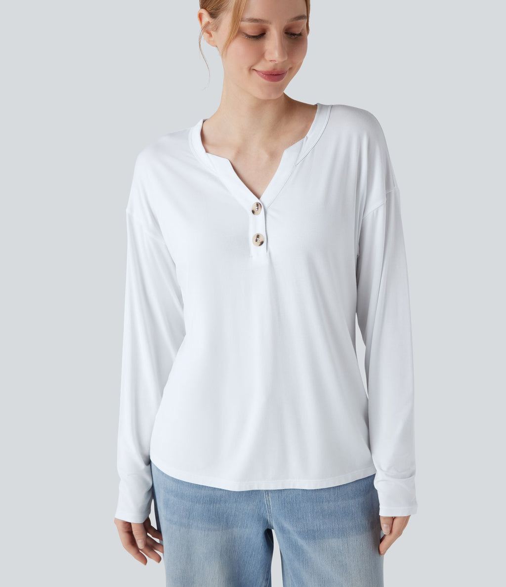 T-shirt col Henley à manches longues